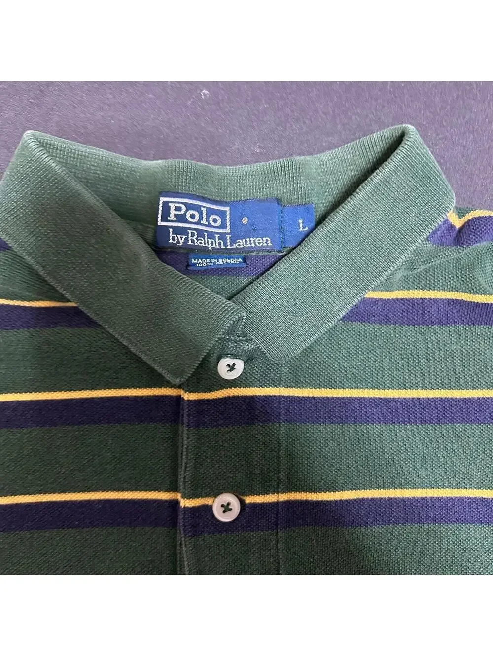 1990s Green Polo With navy & yellow stripes